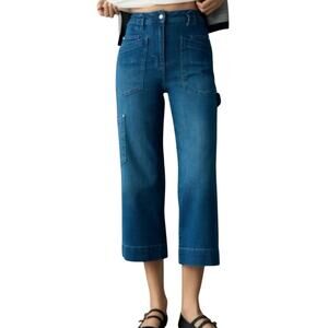 Anthropologie Maeve Blue Gardener Carpenter Wide Leg Cropped Jeans size 24